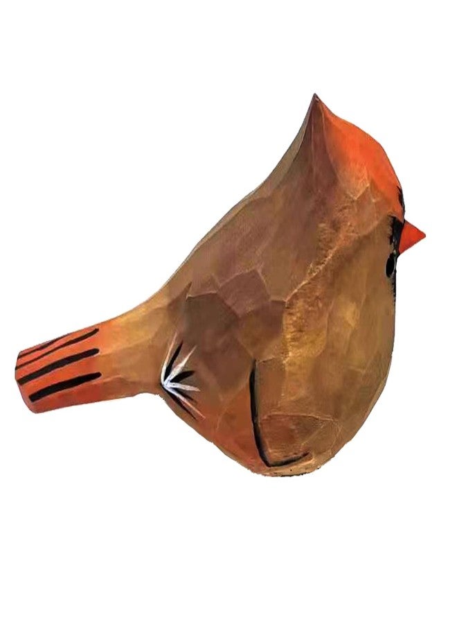 ALHBEJT Solid Wood Handcarving Northern Cardinal Birds Statue Wooden Bird Figurine Handpainted 3D Animal Figurine Hand-Made Home Office Decoration (Brown) - Image 1